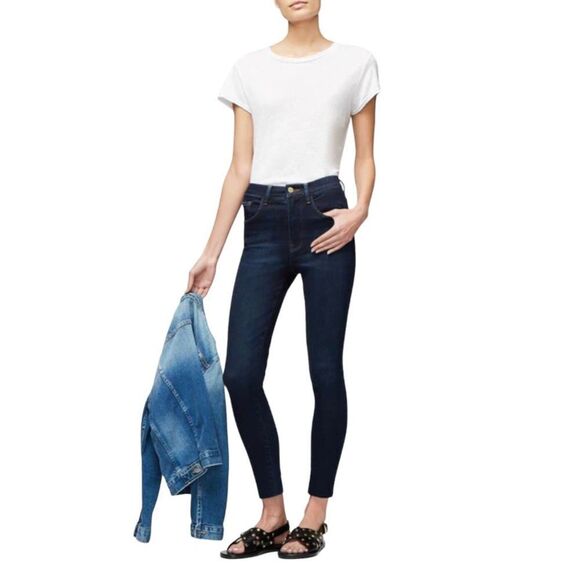 Frame Denim Le High Skinny Jeans Samira Dark Wash Super Stretch Ladies US Sz 26 - Picture 1 of 8